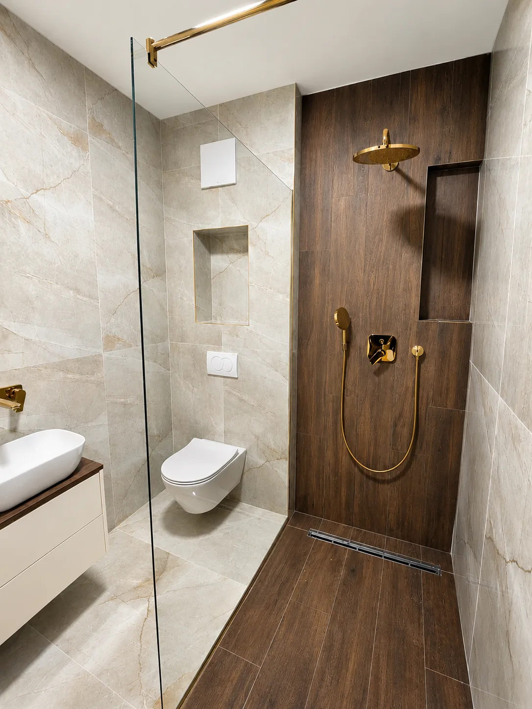 Walk-in tuš kabina zlatni detalji Privlaka